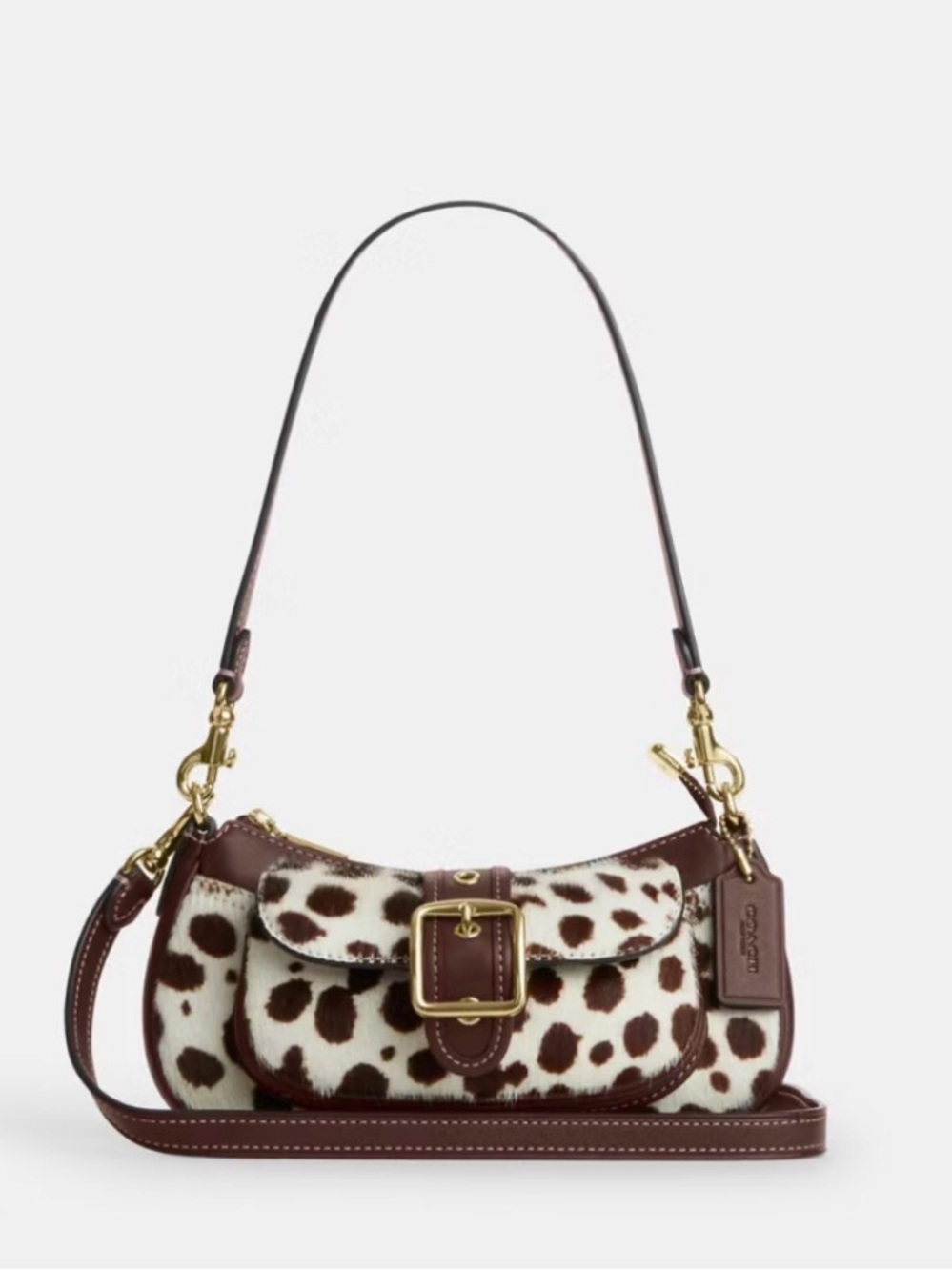🤎Coach NEW Chalk/Maple Ashton Mini Hair Calf Print Crossbody Bag/Gold Hardware